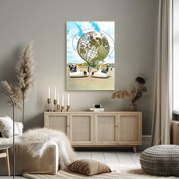 World's Fair Vintage Travel Poster Futuristic Globe Fans