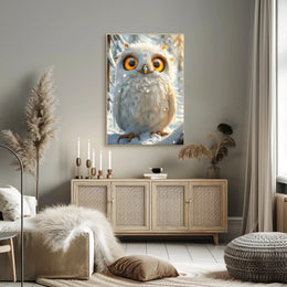 Whimsical White Owl in Snowy Forest Poster PosterGoat
