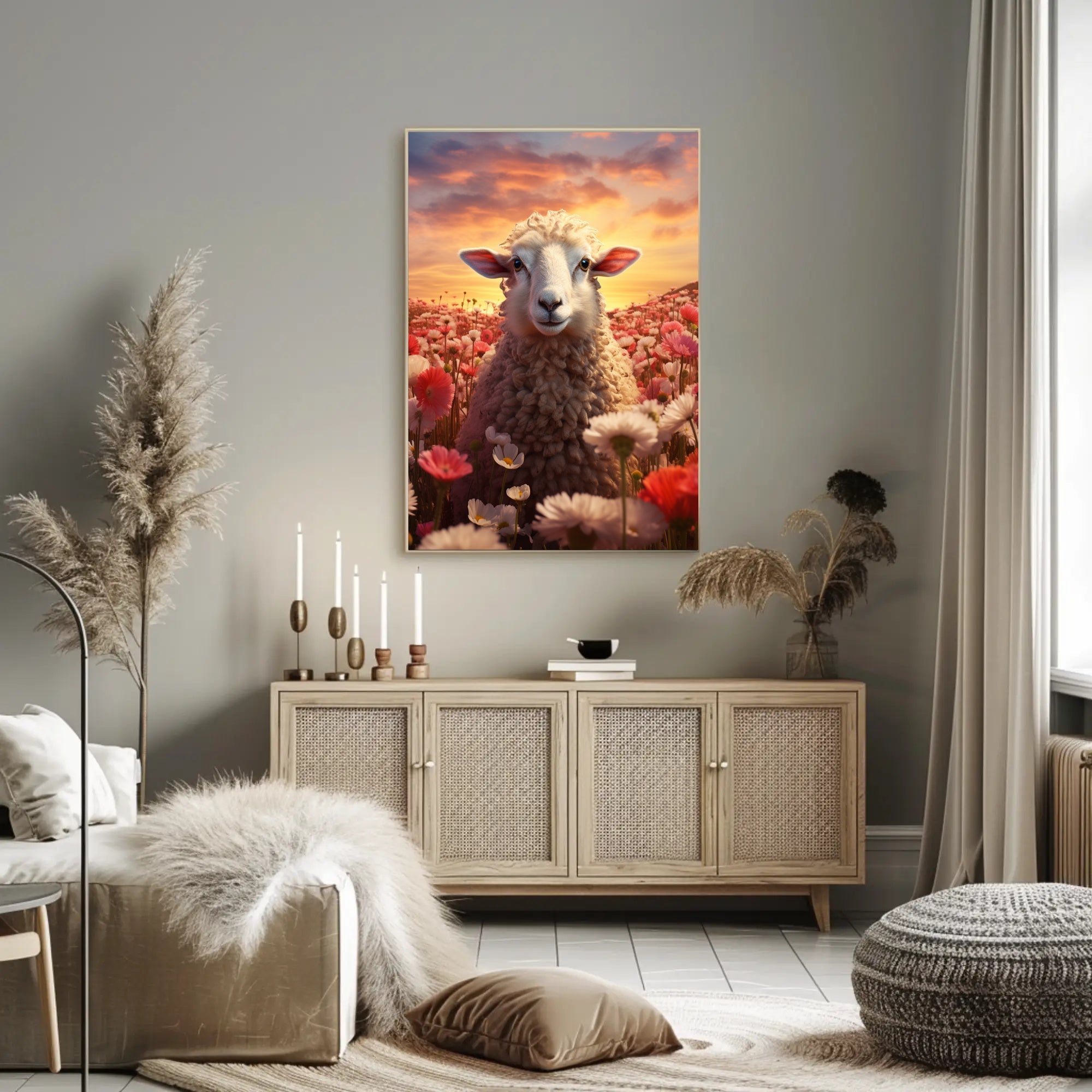Serene Sheep At Sunset Poster PosterGoat