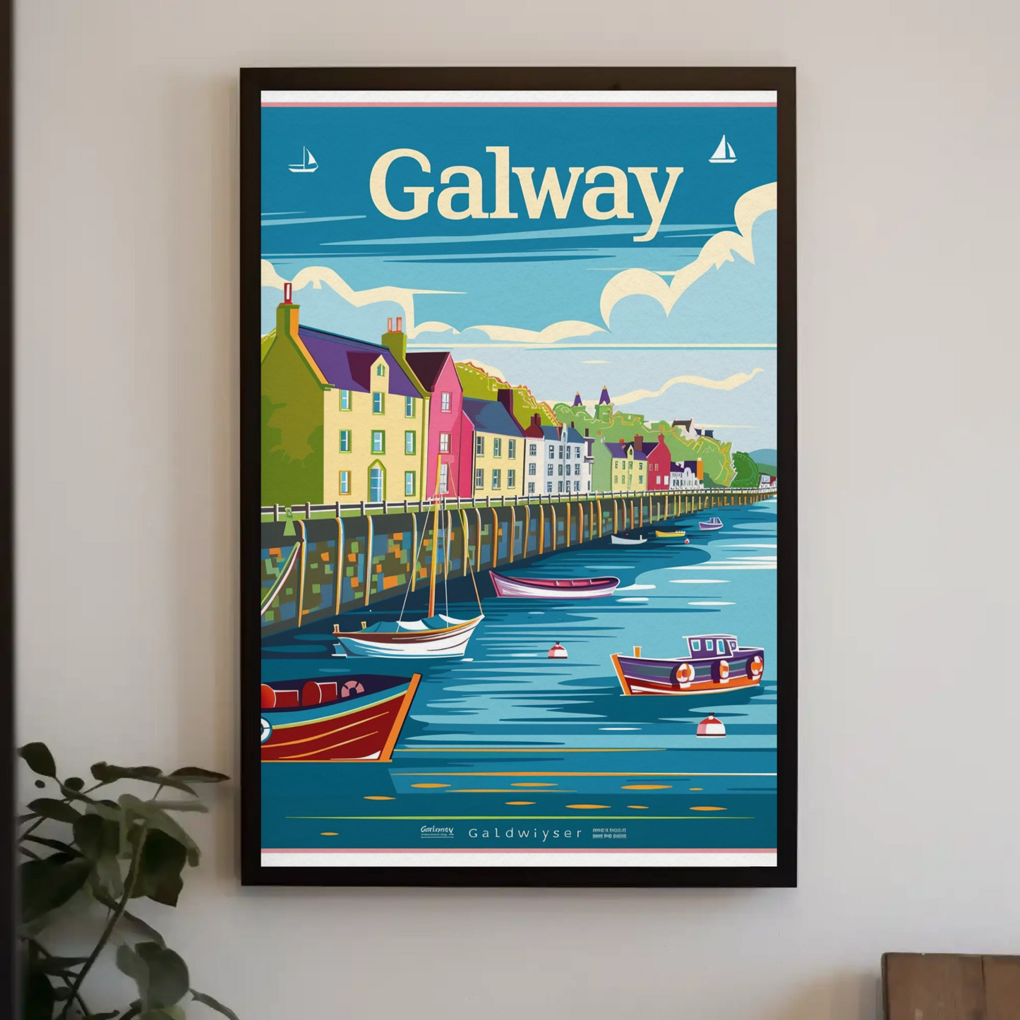 Colorful Waterfront Houses Galway Ireland Travel Poster