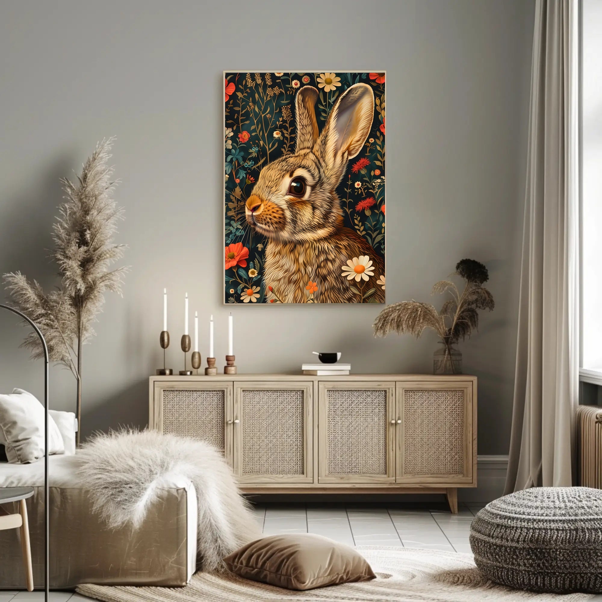 Whimsical Rabbit Floral Wonderland Poster