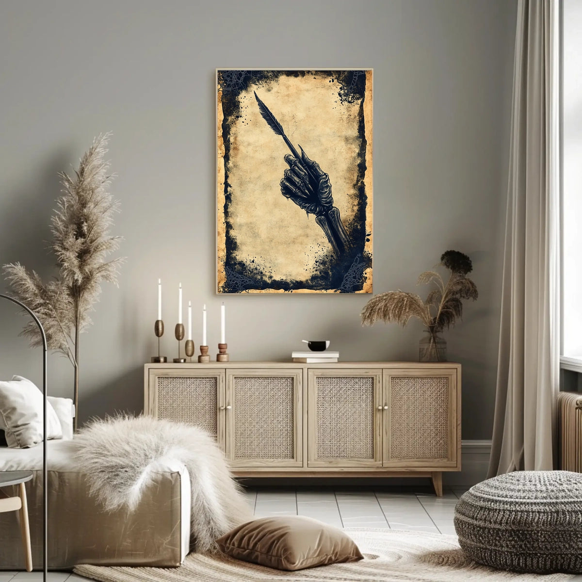 Quill Grasping Skeletal Hand Artistic Poster