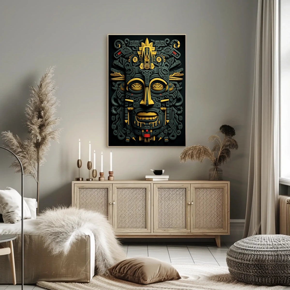 Mesoamerican Deity Abstract Art Poster - Cultural or Heritage Poster
