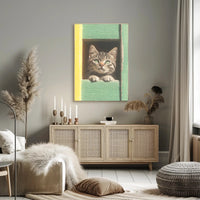 Curious Cat Window Poster Charming Whimsical Print