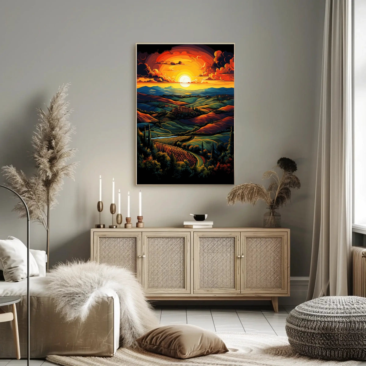 Tuscan Countryside Sunset Scenic Travel Poster