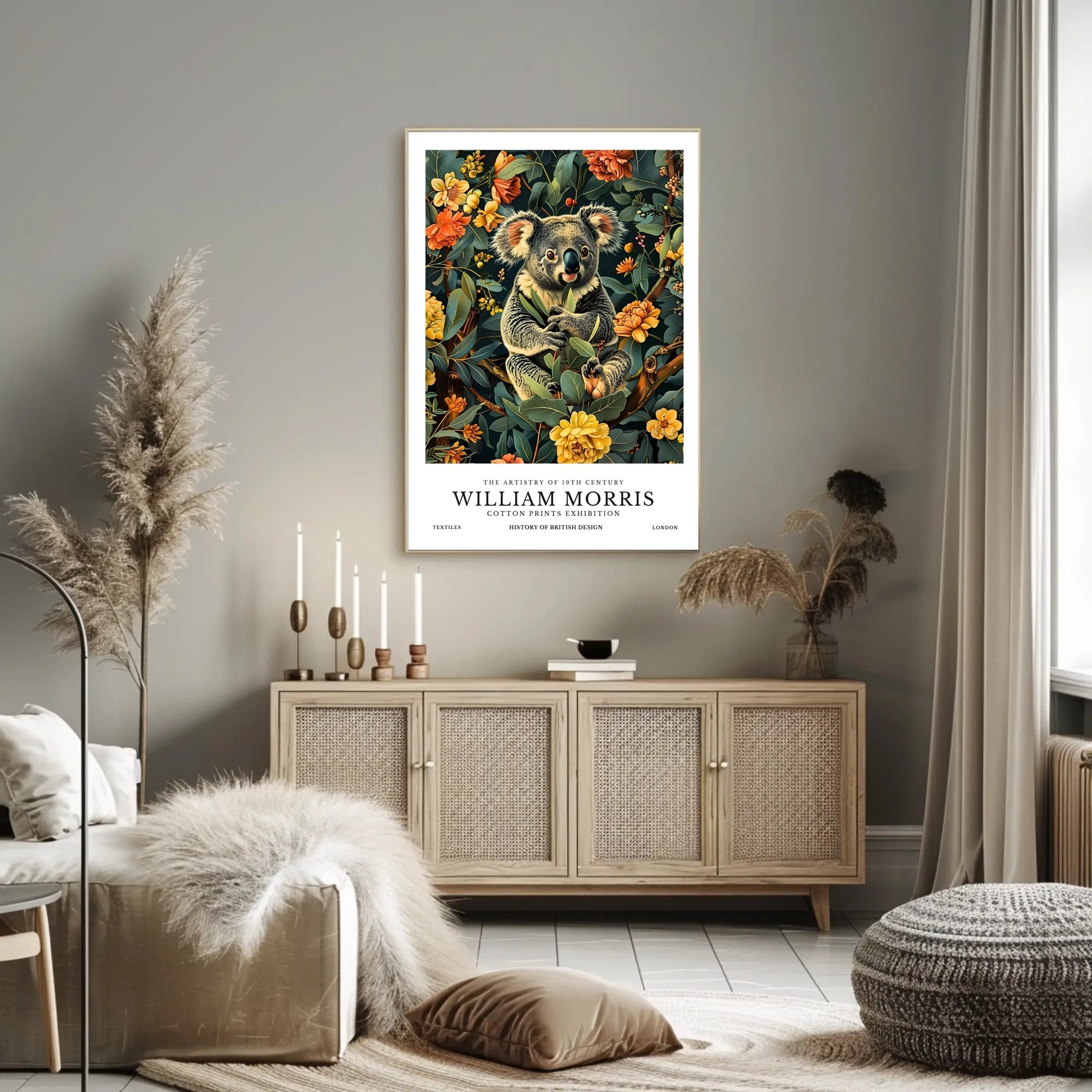Whimsical Koala Art Poster with Nature-Inspired Design