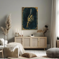 Skeletal Hand Feather Quill Artistic Gothic Style Poster