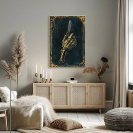 Skeletal Hand Feather Quill Artistic Gothic Style Poster