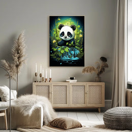 Adorable Panda in Lush Bamboo Forest Poster