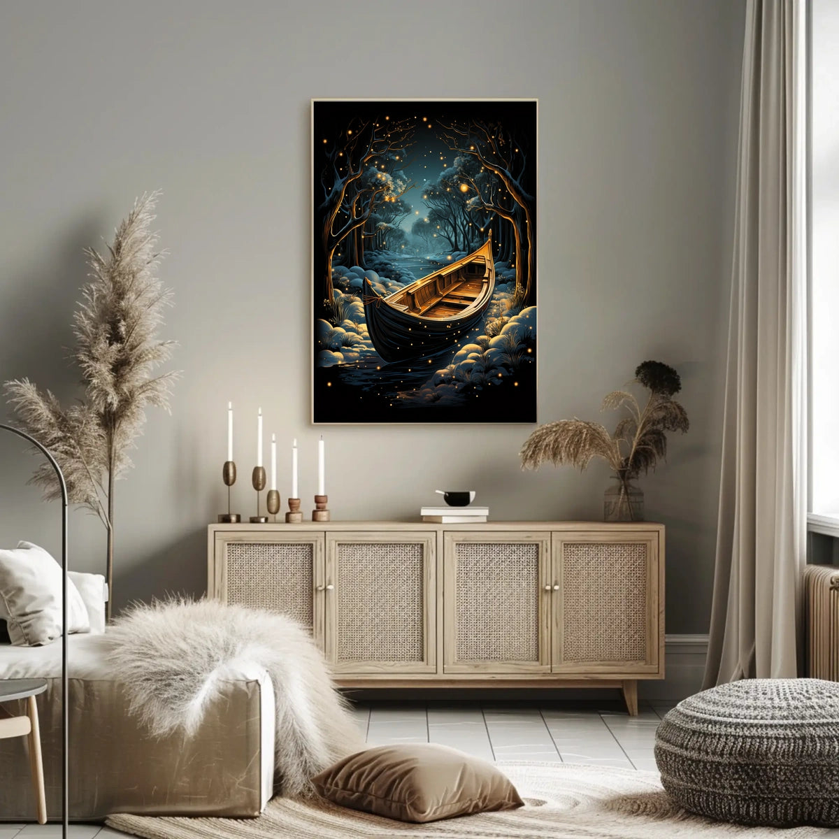 Serene Woodland Fantasy Nighttime Scene Art Poster