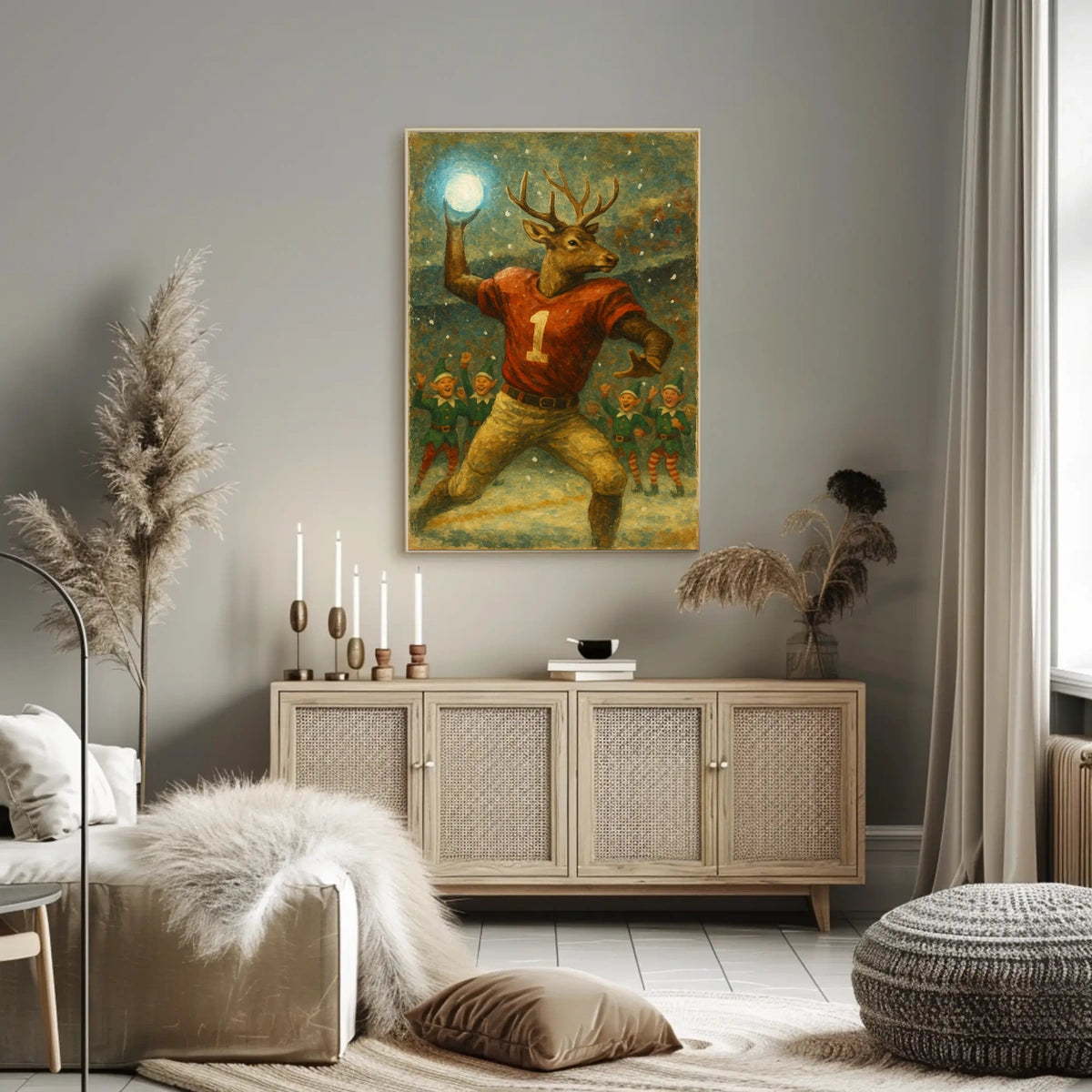 Whimsical Reindeer Holiday Sports Fantasy Vintage Poster