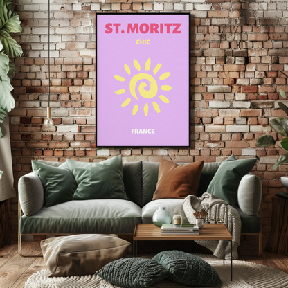 St Moritz Chic Sun Graphic Retro Travel Poster