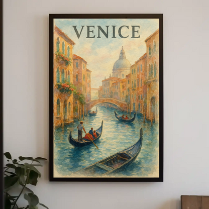 Venice Italy Gondolas Romantic Canal Scene Travel Poster