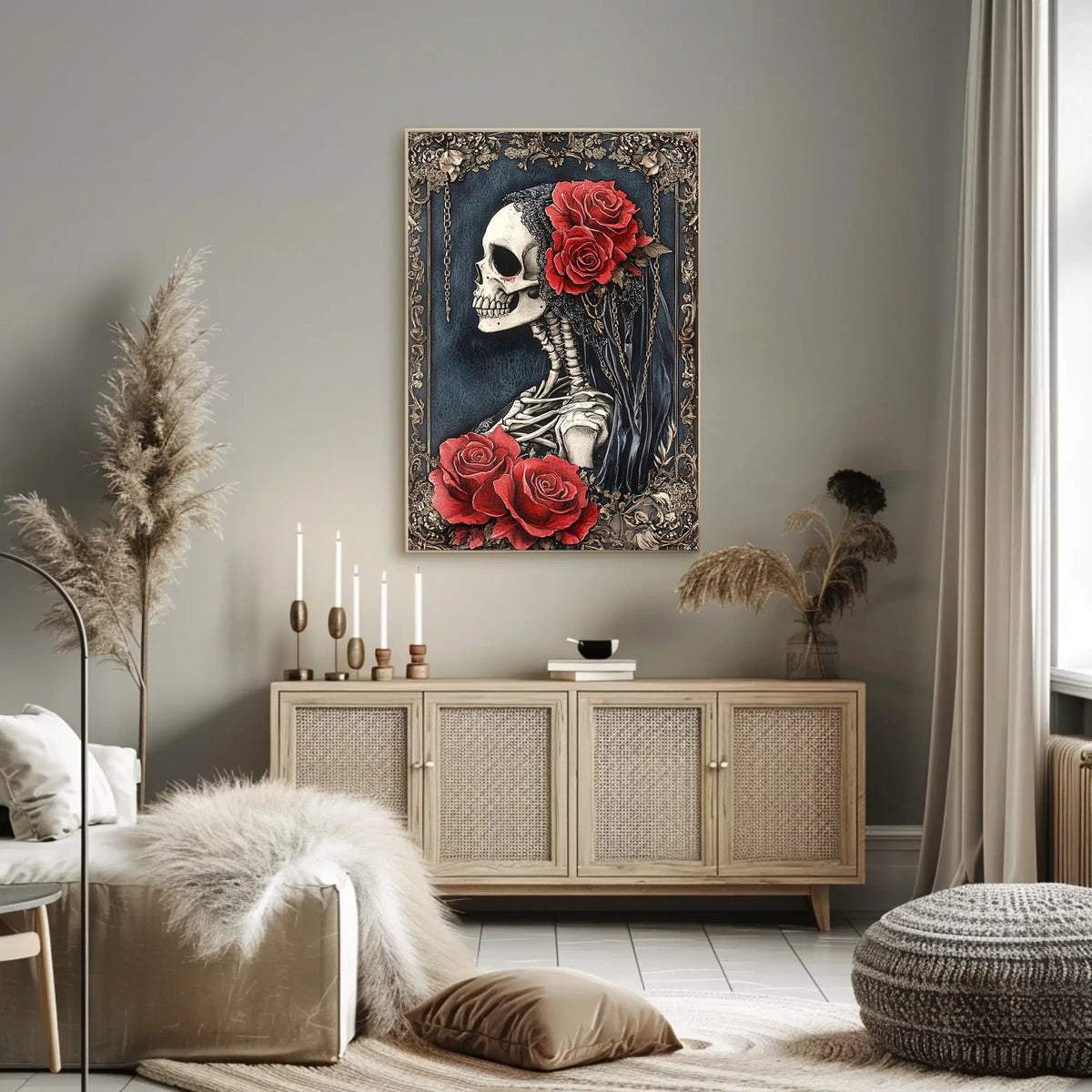 Skeleton with Roses Day of the Dead Heritage Poster