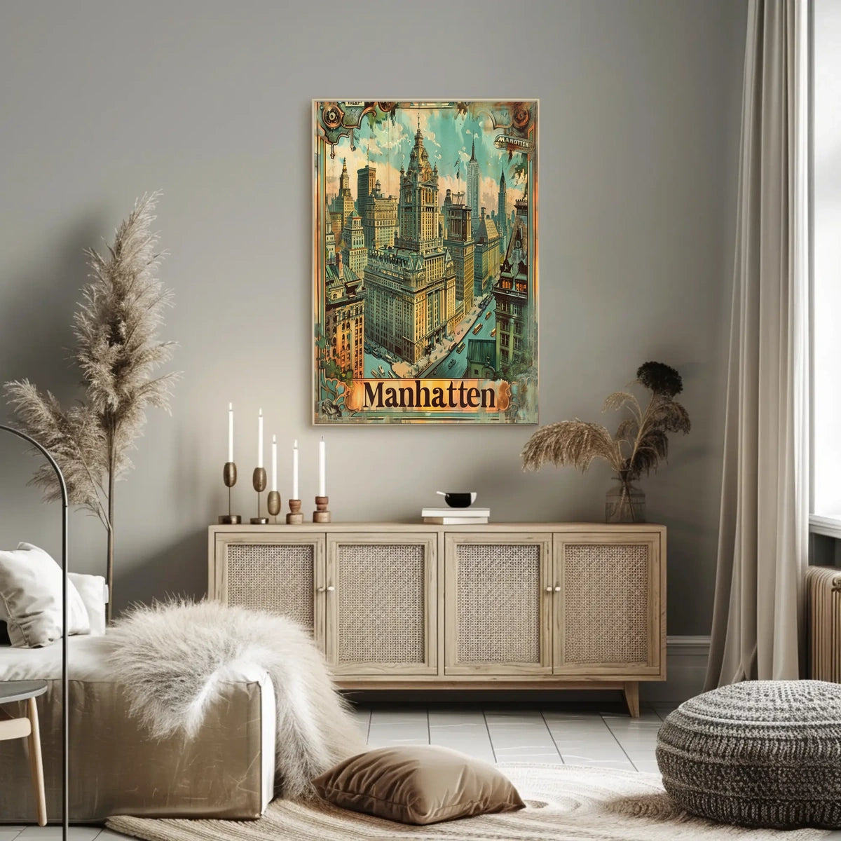 Vintage Manhattan Skyscrapers Nostalgic Urban Art Poster