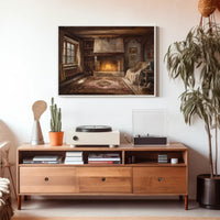Cozy Rustic Cabin Fireplace Illustration Poster