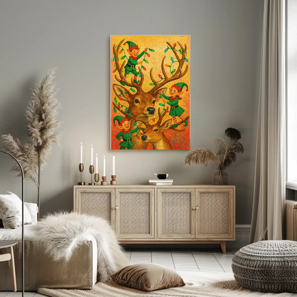 Festive Elves And Reindeer Poster