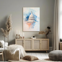 Vintage US Capitol Dome Americana Themed Wall Art Poster