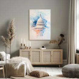 Vintage US Capitol Dome Americana Themed Wall Art Poster
