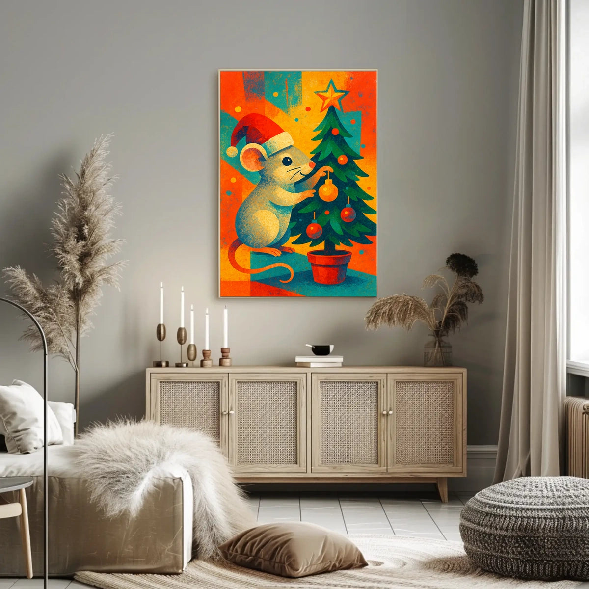 Festive Mouse and Christmas Tree Poster