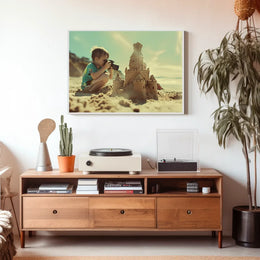 Nostalgic Beach Scene Sandcastle Photography Poster