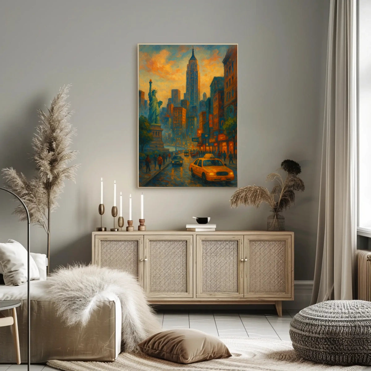 New York City Dusk Urban Scene Poster Modern Wall Art