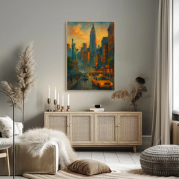 New York City Dusk Urban Scene Poster Modern Wall Art
