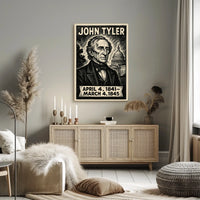 John Tyler 10th President of the United States B & W Comic Sketch Poster