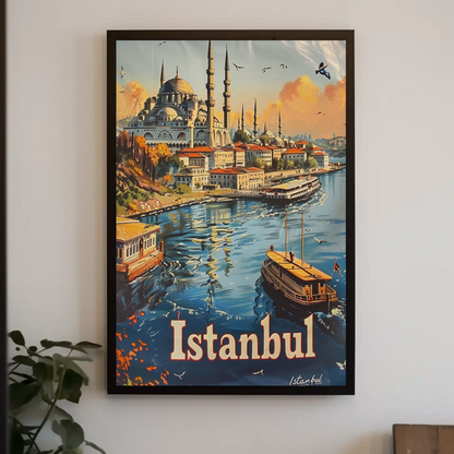 Istanbul Bosphorus and Blue Mosque Travel Poster