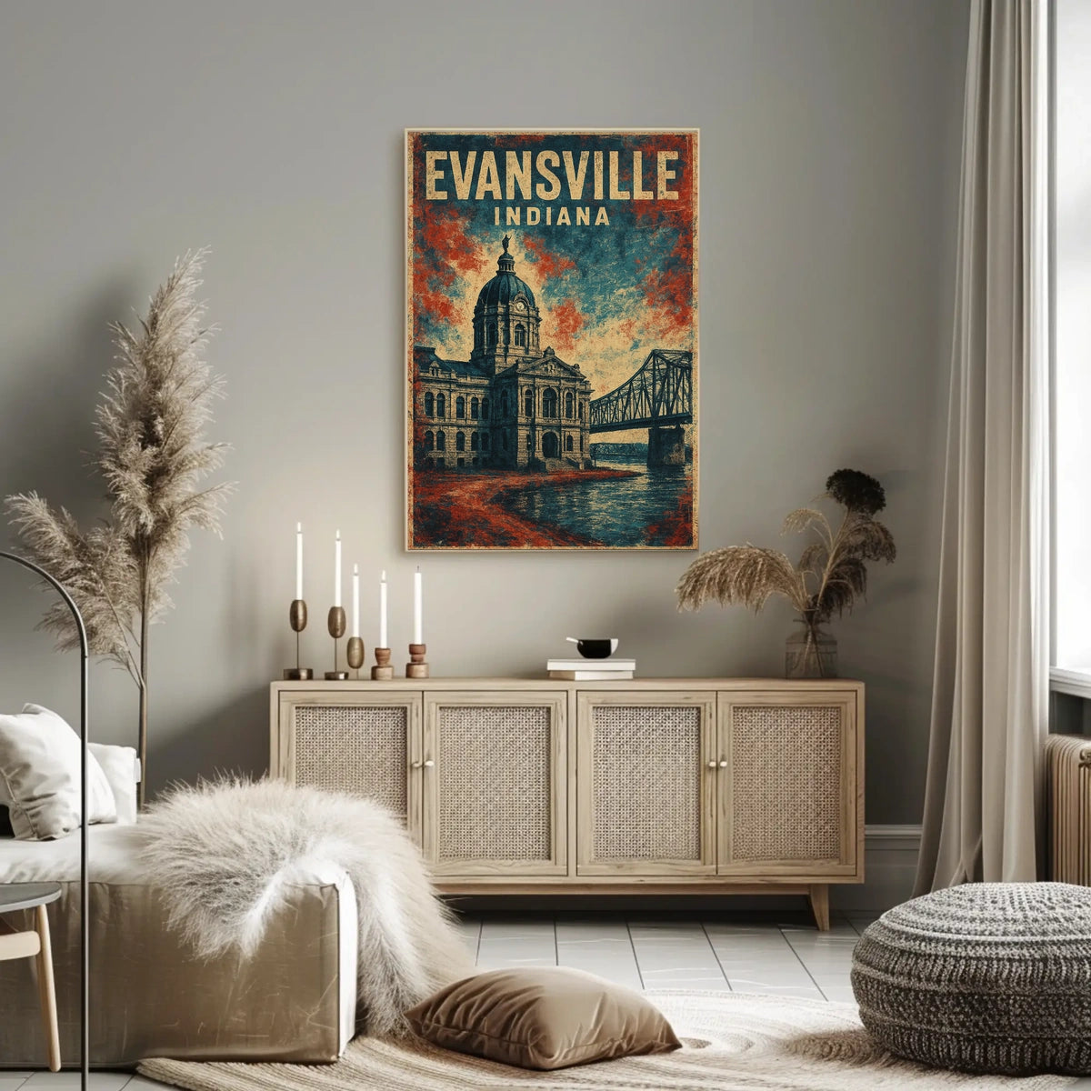 Evansville, Indiana Architectural Poster