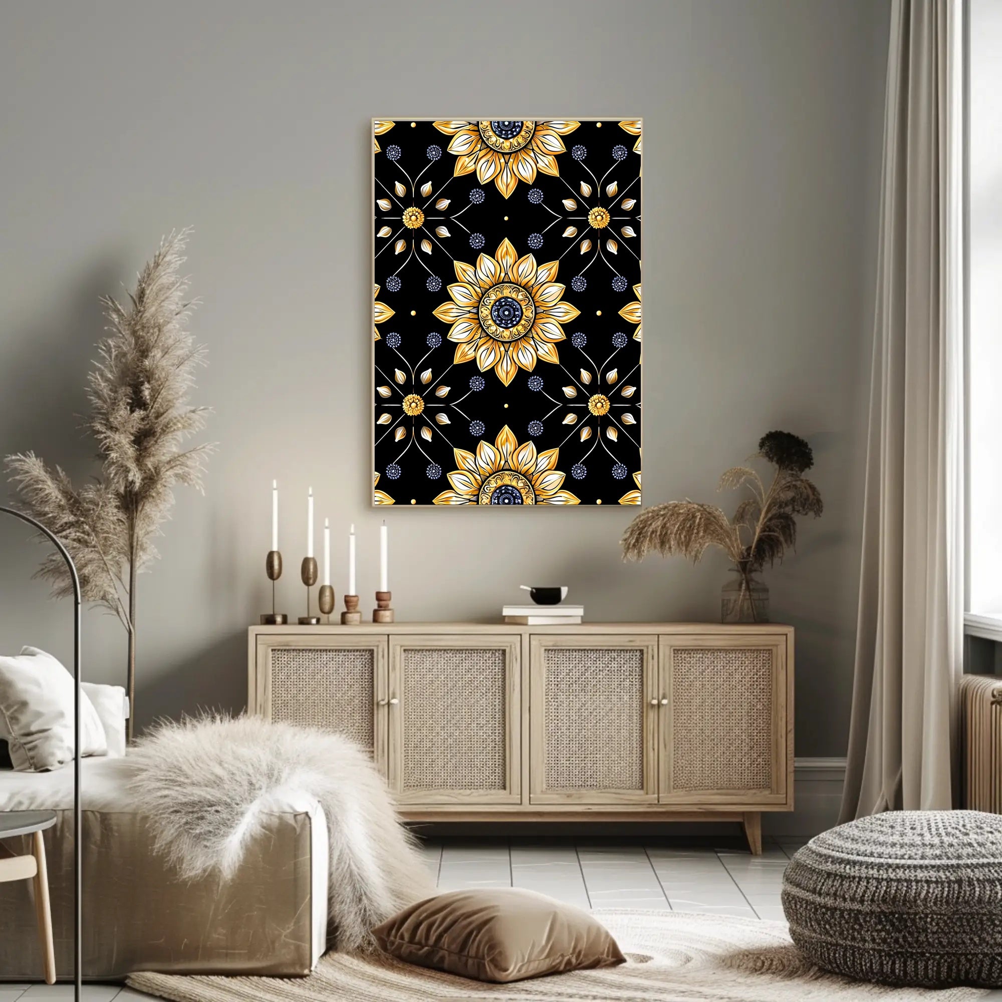 Golden Floral Elegance Wall Art Print