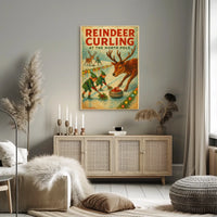 Reindeer Curling at the North Pole Poster