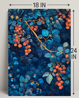 Vibrant Botanical Art: Enchanting Berry and Foliage Poster
