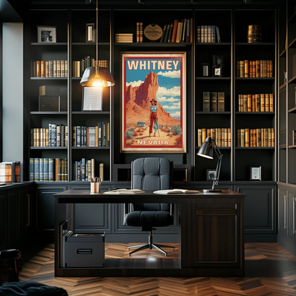 Whitney Nevada Desert Cowgirl Scene Vintage Travel Poster