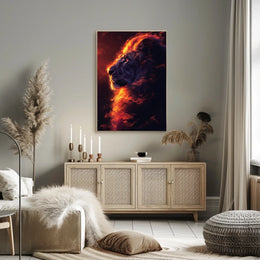 Majestic Lion Poster: Fiery Mane, Dark Background