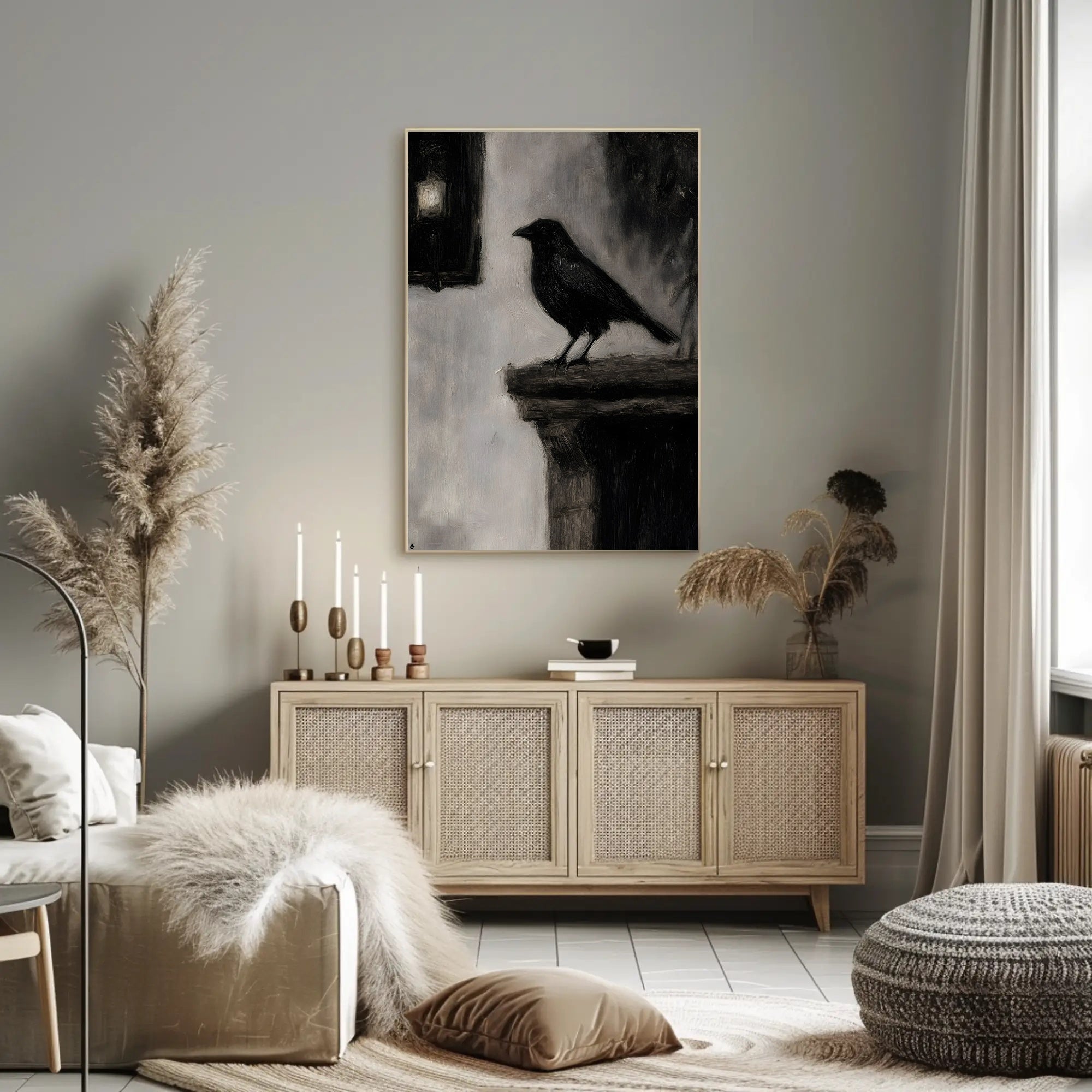 Raven on Stone Ledge: Impressionistic Animal Poster PosterGoat