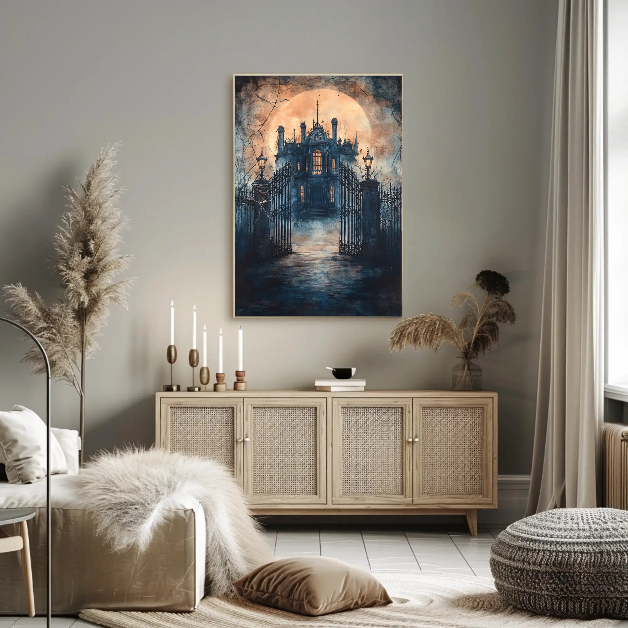 Haunting Gothic Mansion Moonlit Fantasy or Mythology Poster