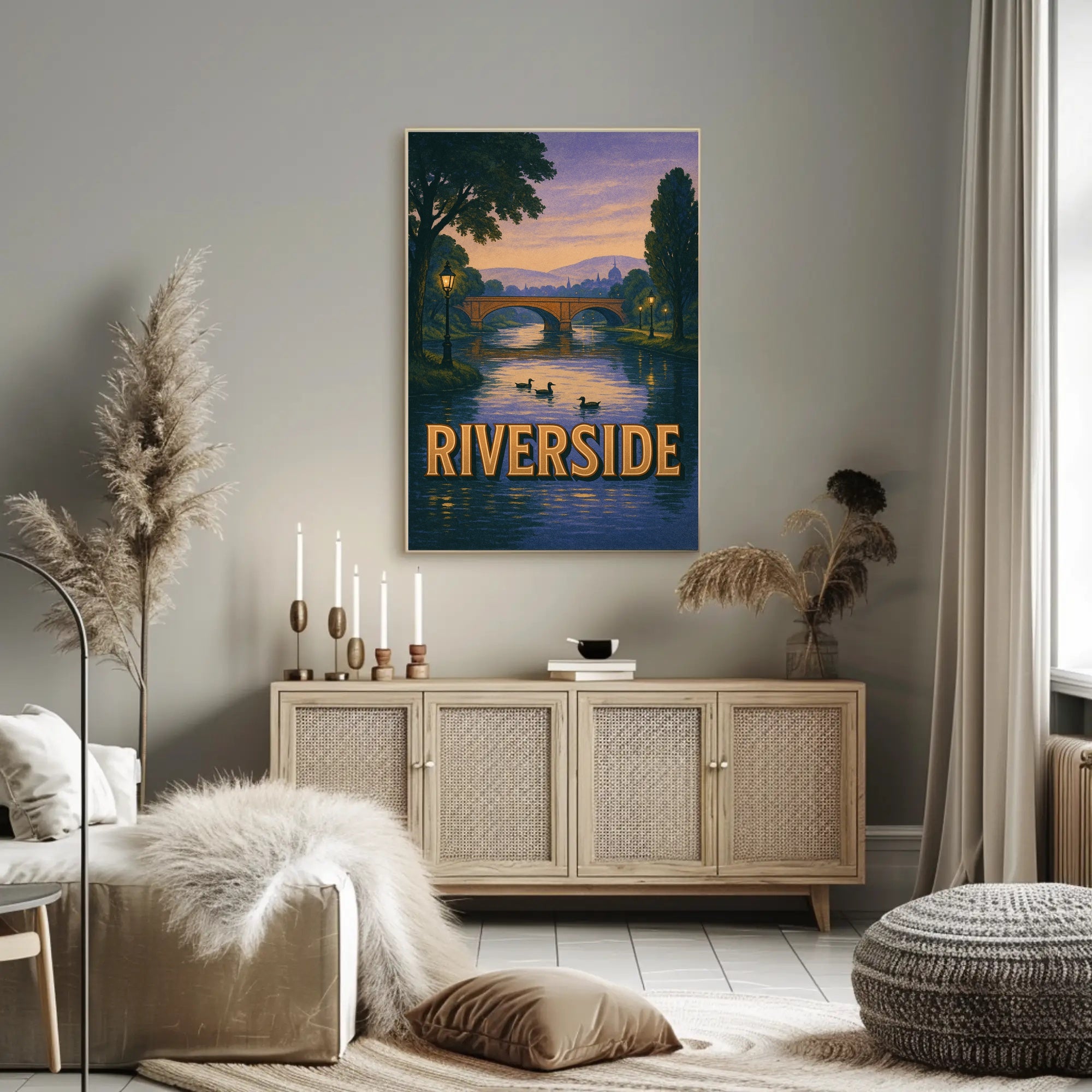 Riverside Tranquility at Dusk - Urban or Cityscape Poster