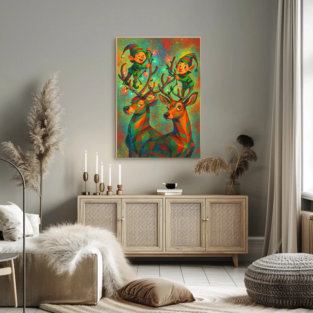 Festive Elves and Reindeer Poster