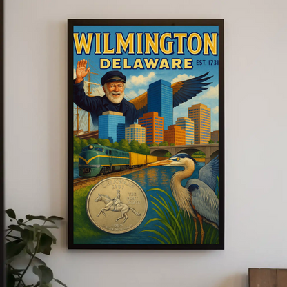 Wilmington Delaware Sailor Heron Train Travel Poster