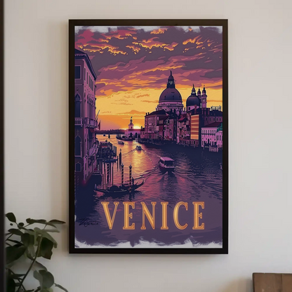 Venice Italy Grand Canal Sunset Travel Poster