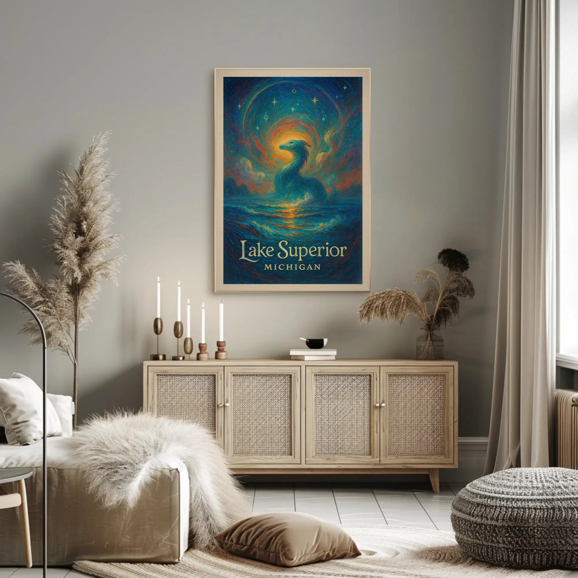 Enchanted Lake Superior: Dragon at Dusk Fantasy or Mythology Poster