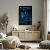 Neon Skyline Futuristic New York Poster Modern Wall Art
