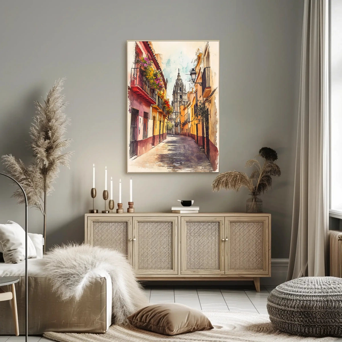 Spain Seville Old Town Cathedral Street Scene Poster