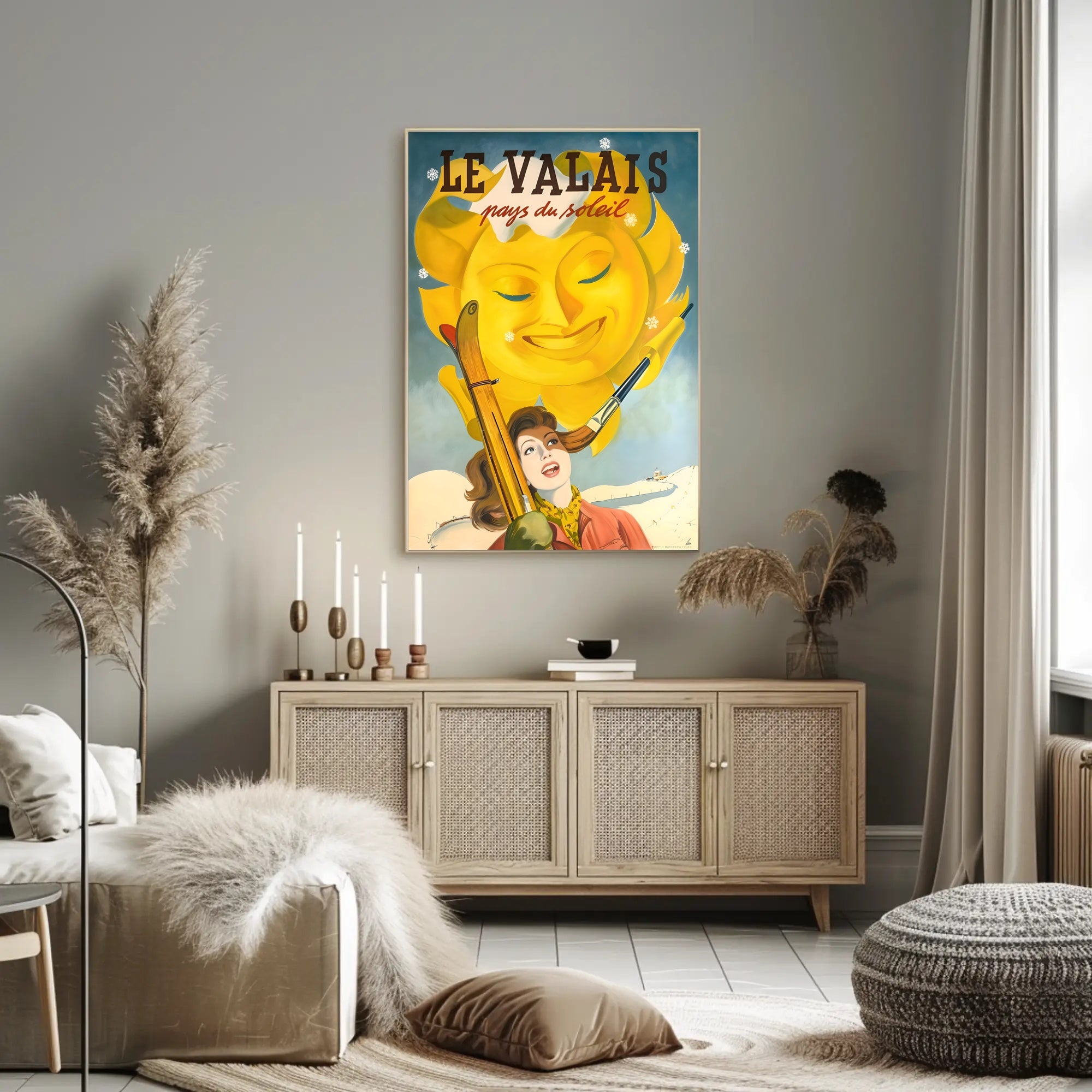 Valais Vintage Skiing Adventure Travel Poster PosterGoat