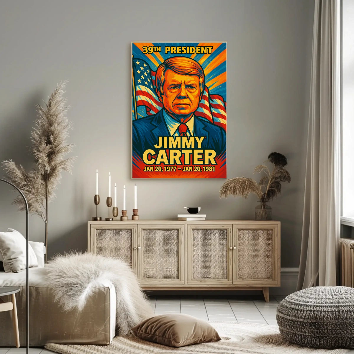 Jimmy Carter 39th President of the United States Colorful Comic Book Style Poster