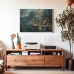 Harbor Scene: Nostalgic Maritime Fantasy Art Poster