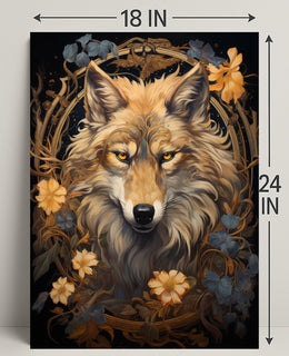 Majestic Wolf In Floral Frame Poster PosterGoat