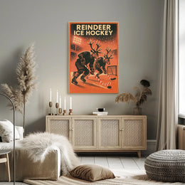 Reindeer Ice Hockey Vintage Sports Poster