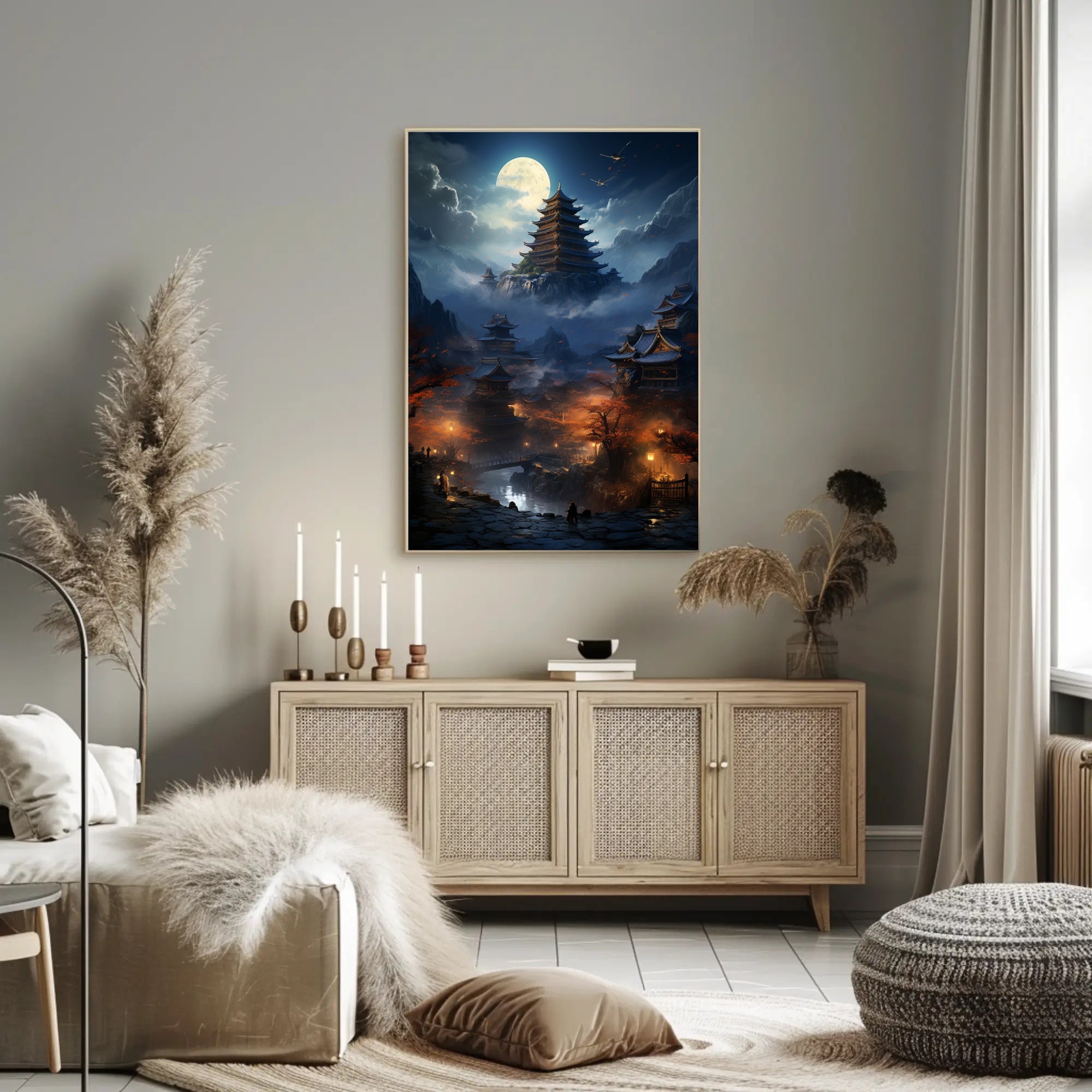 Moonlit Pagoda Serenity Poster